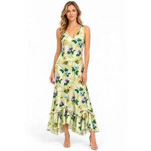 Together Floral Maxi Dress Womens 6 NWT Y2K Satin Ruffle Hem Romantic Fairy